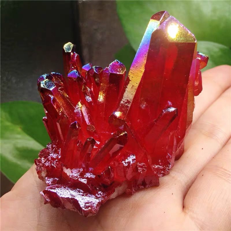 50g Natural Aura Red Titanium Geode Quartz Crystal Cluster Rough Gemstone Reiki