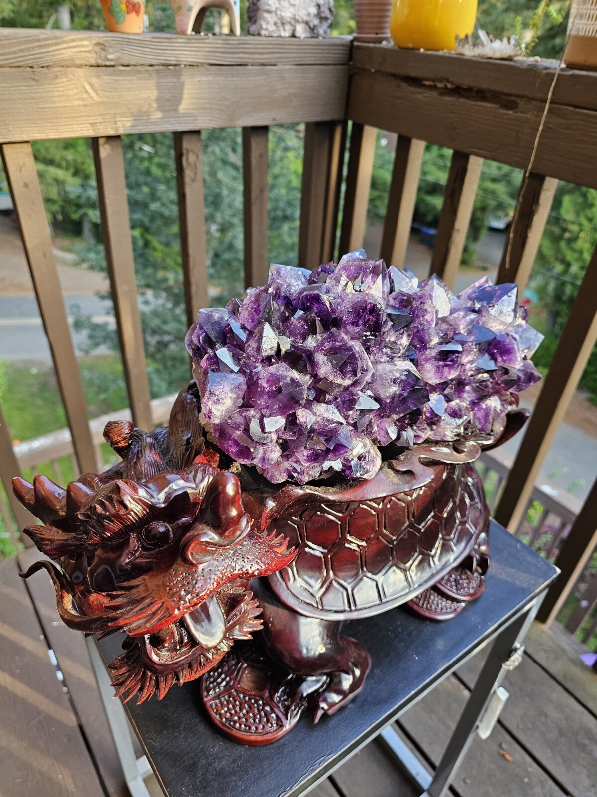 Rare Feng Shui Dragon Turtle with Large Amethyst Cluster
