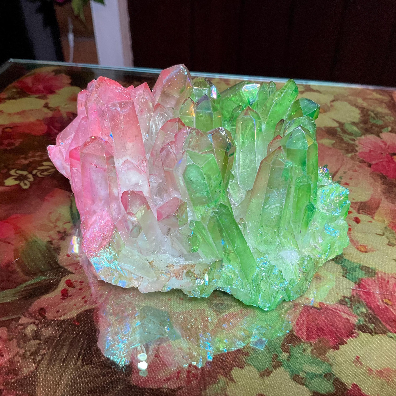 Pink & Green Aura Quartz Crystal Cluster ~ Large 1 Lb. 4 oz. ~ 4″ Long ~ Electr