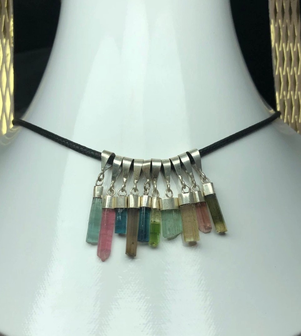 Natural 10 Pieces Mixed Colors Tourmaline Pendants with 925 original silver hook
