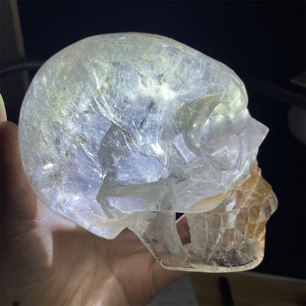 3.3LB 4.7″ RareA+ Natural Golden Healer Skull Carving Crystal Quartz Reiki Gift