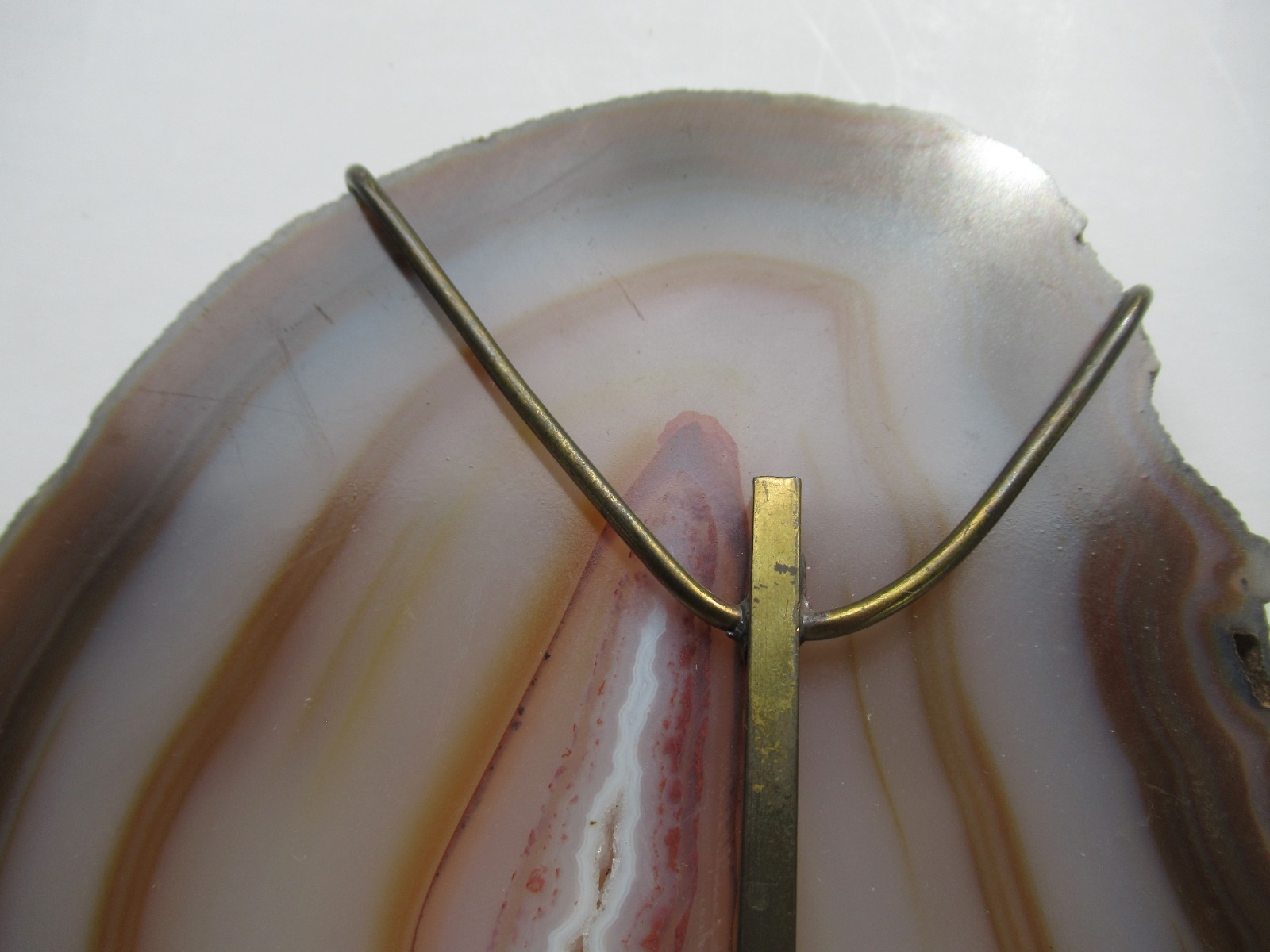Vintage 10″ Tall Agate Slice on Brass Stand, Marked India, Stone Display Piece