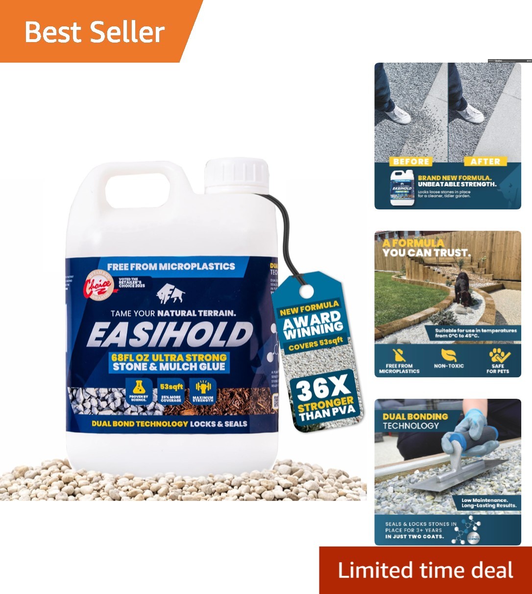 Easihold Rock Glue 68oz – Water-Resistant Gravel Adhesive for Durable Surfaces