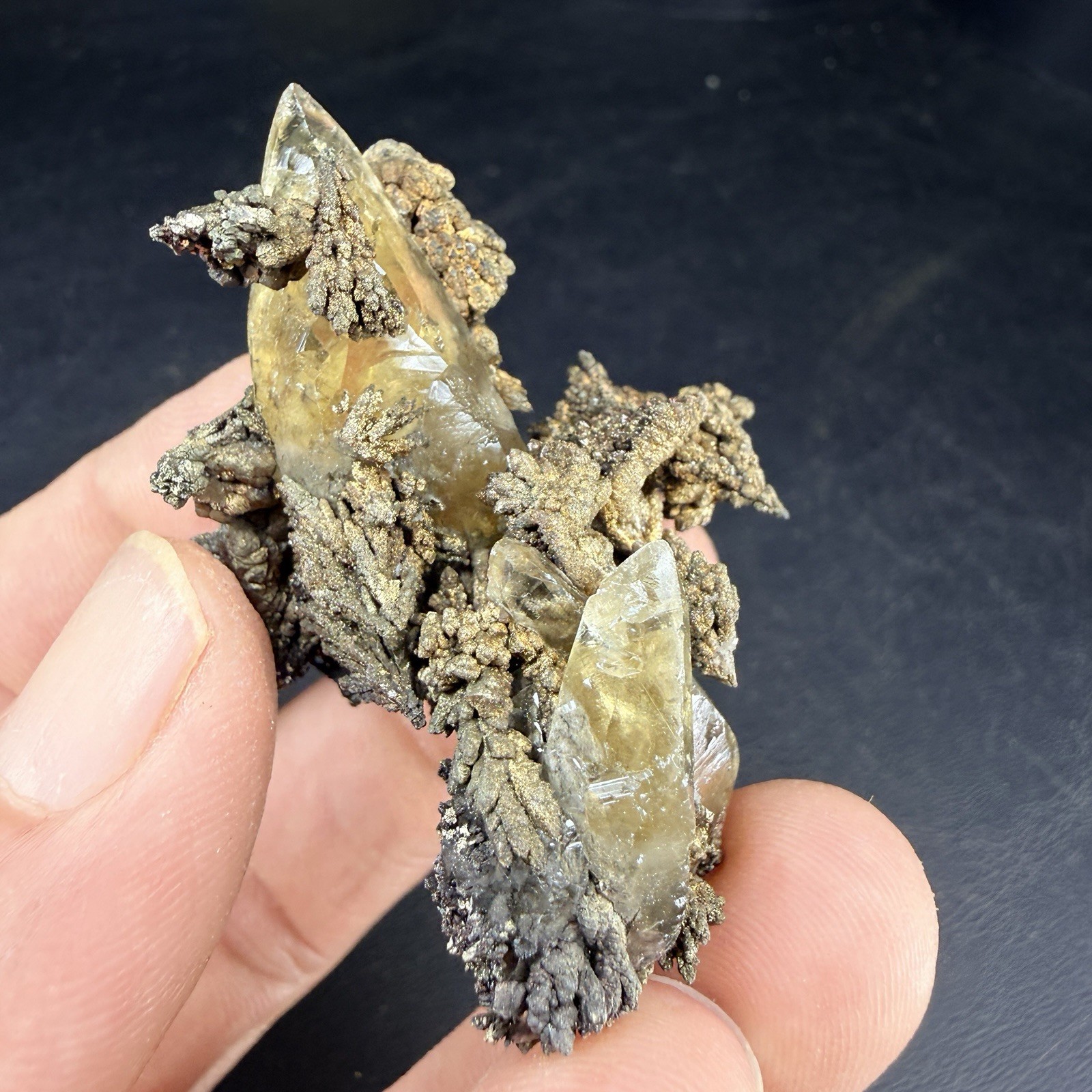 Golden Calcite Flower Chalcopyrite Crystal Combo / Sweetwater Mine *Video*