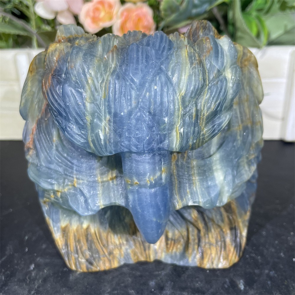 1.6LB 4.2″Natural A+Blue Onyx Eagle Statue Crystal Reiki Carving Heal Decor
