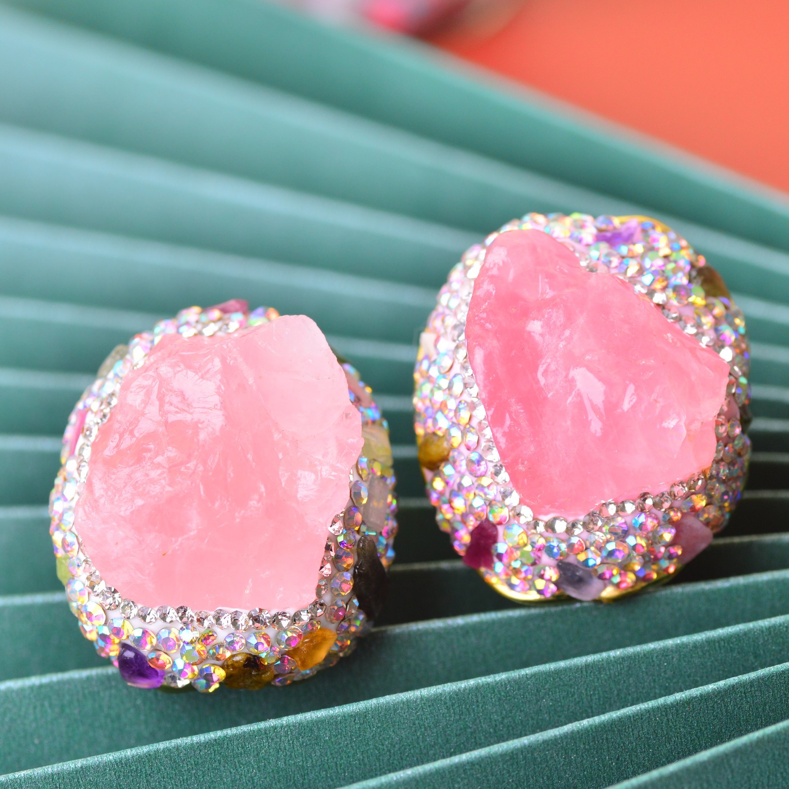 pink quartz ring, alloy inlaid with handmade gemstone jewelry Love Stone