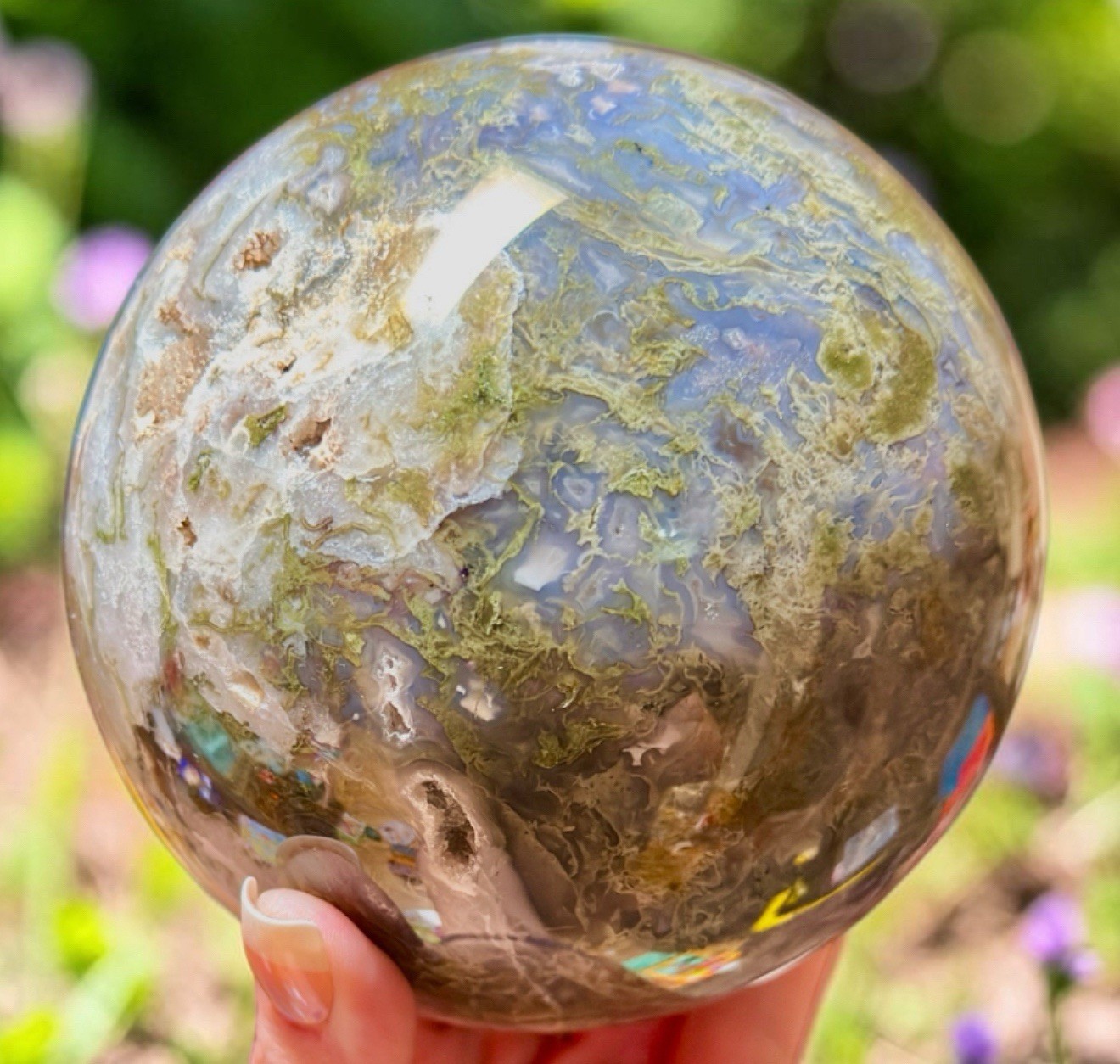 XLarge Moss Agate Sphere 4.5 lb 4” Crystal Ball Druzy Quartz Natural Green