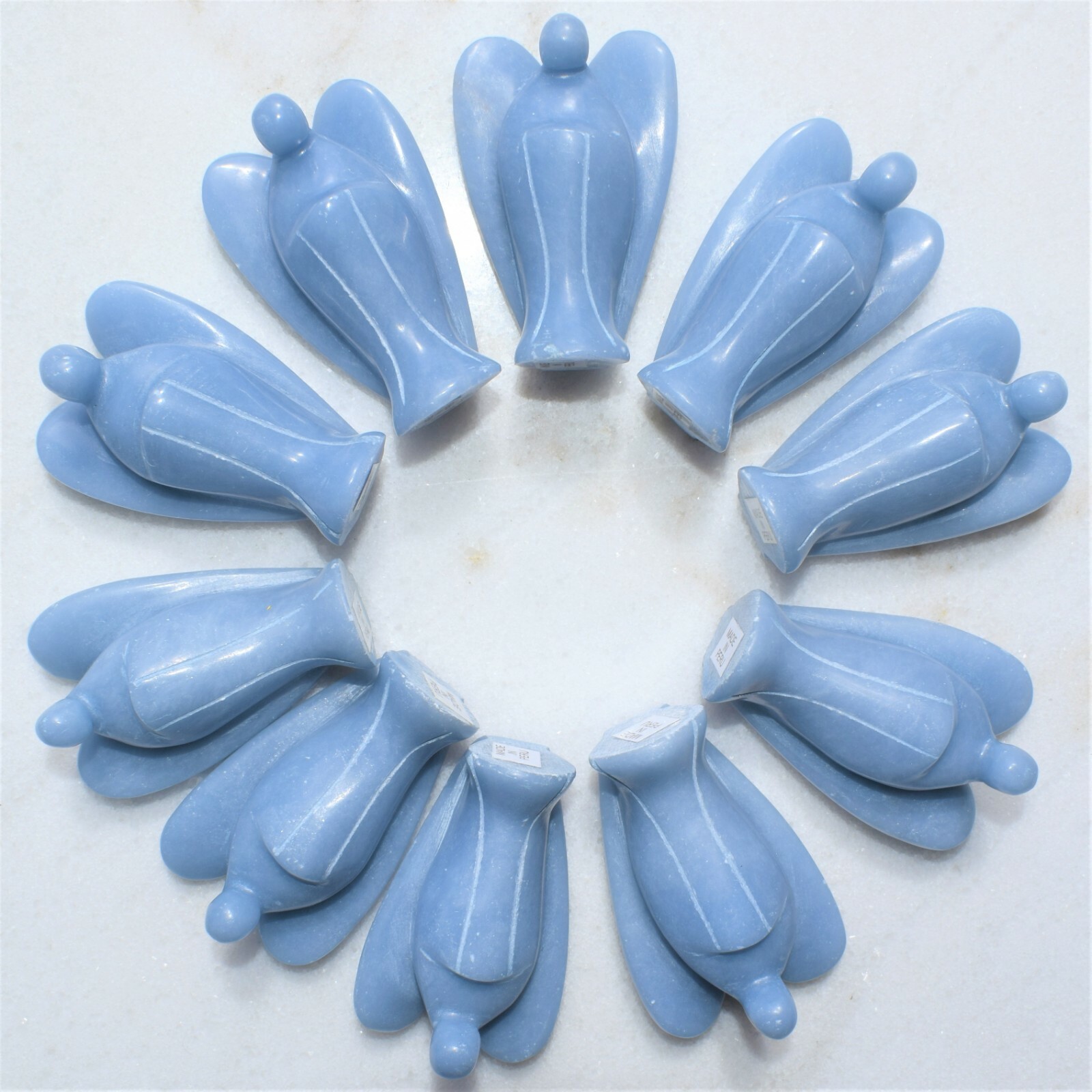 CHARGED Angelite Crystal Hand-Carved Angel Peaceful Energy! + Selenite Charger