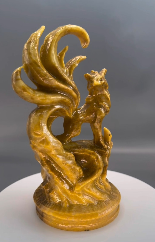 1pc Natural Yellow Jade Quartz Carved Nine-tailed fox skull Crystal Reiki Decor