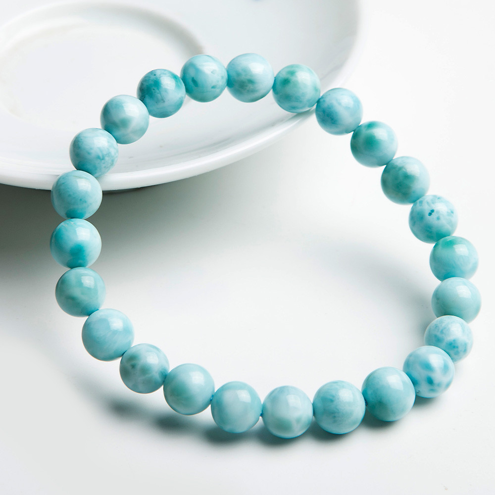 Natural Blue Larimar Water Pattern Dominica Jewelry Beads Bracelet 7mm AAAA