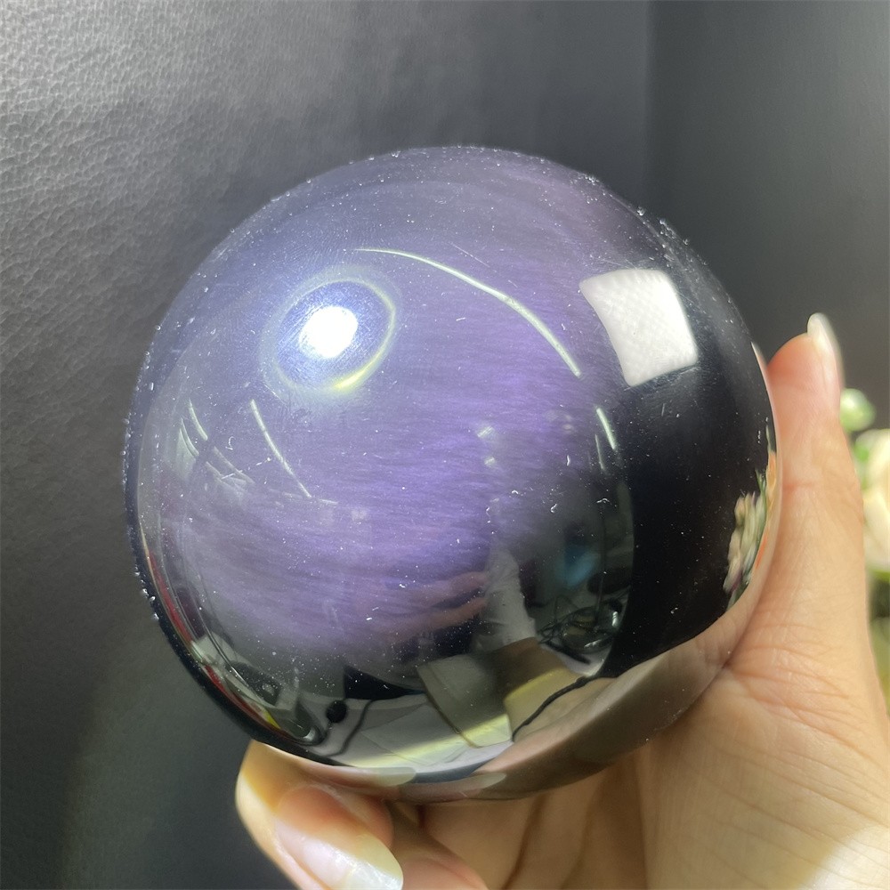 2LB 3.5″ Natural Rainbow Obsidian Sphere Ball Carved Crystal Quartz Decor Reiki