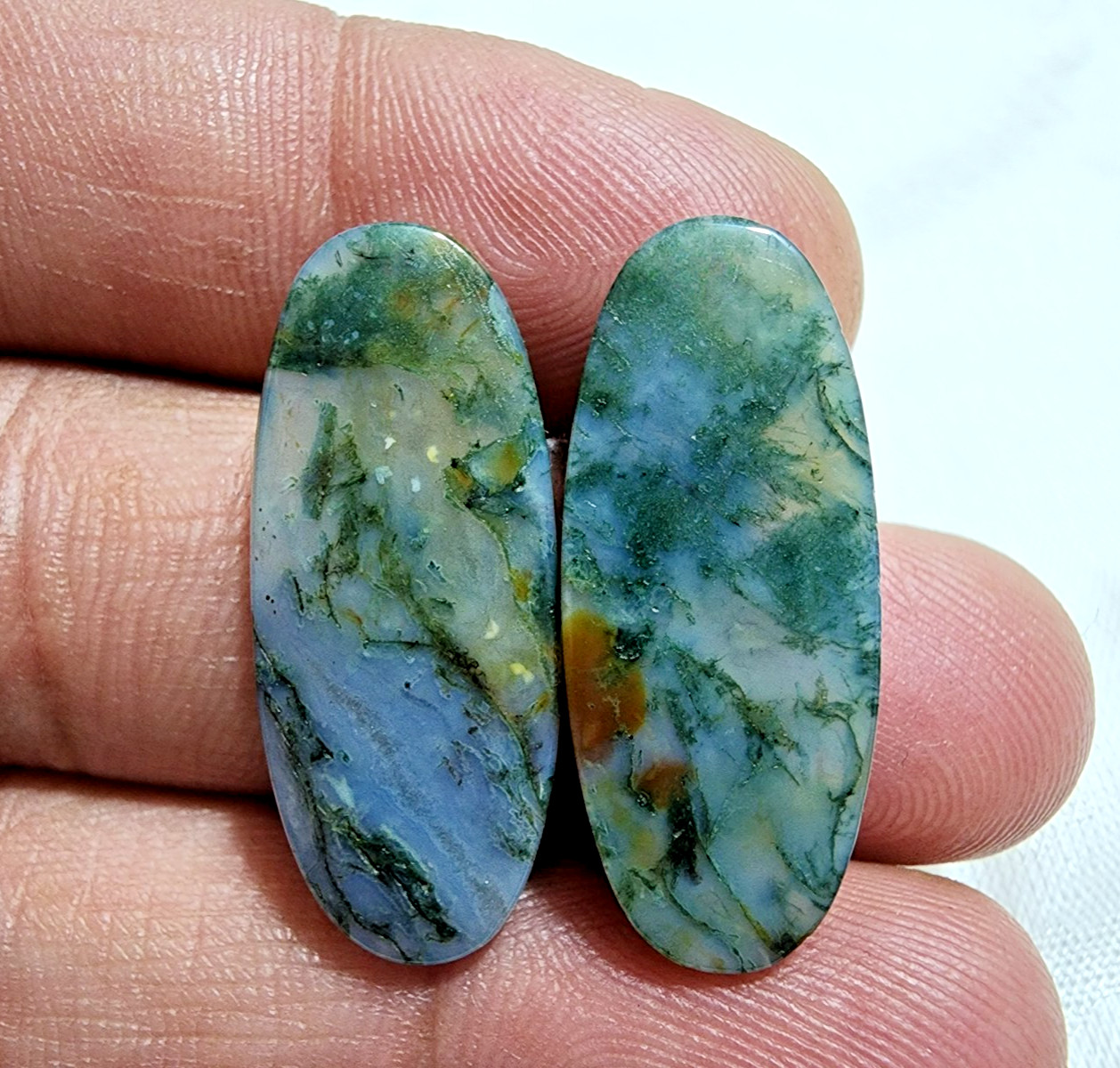 Amazing Rare Moss Agate Matching Pair Cabochon 26ct Loose Gemstone for Jewelry