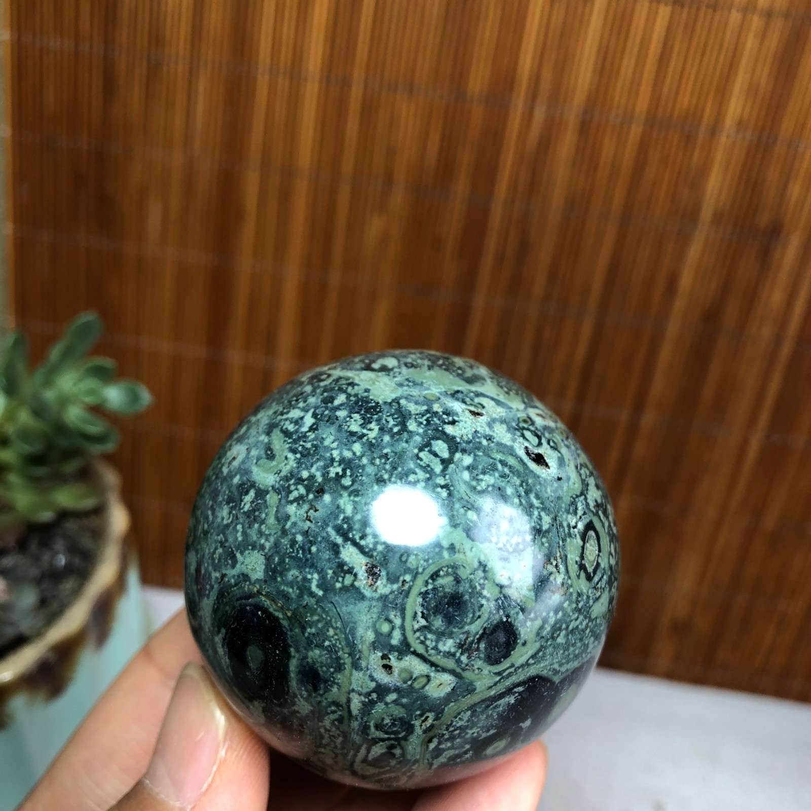 50mm NATURAL Green Kambaba jasper sphere ball quartz Crystal Healing 185g A6140