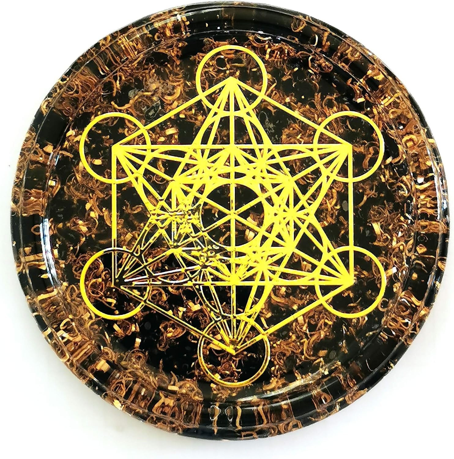 LARGE 4″ Obsidian Crystals Metatron’s Cube Merkaba Coaster Water Charging Pla…