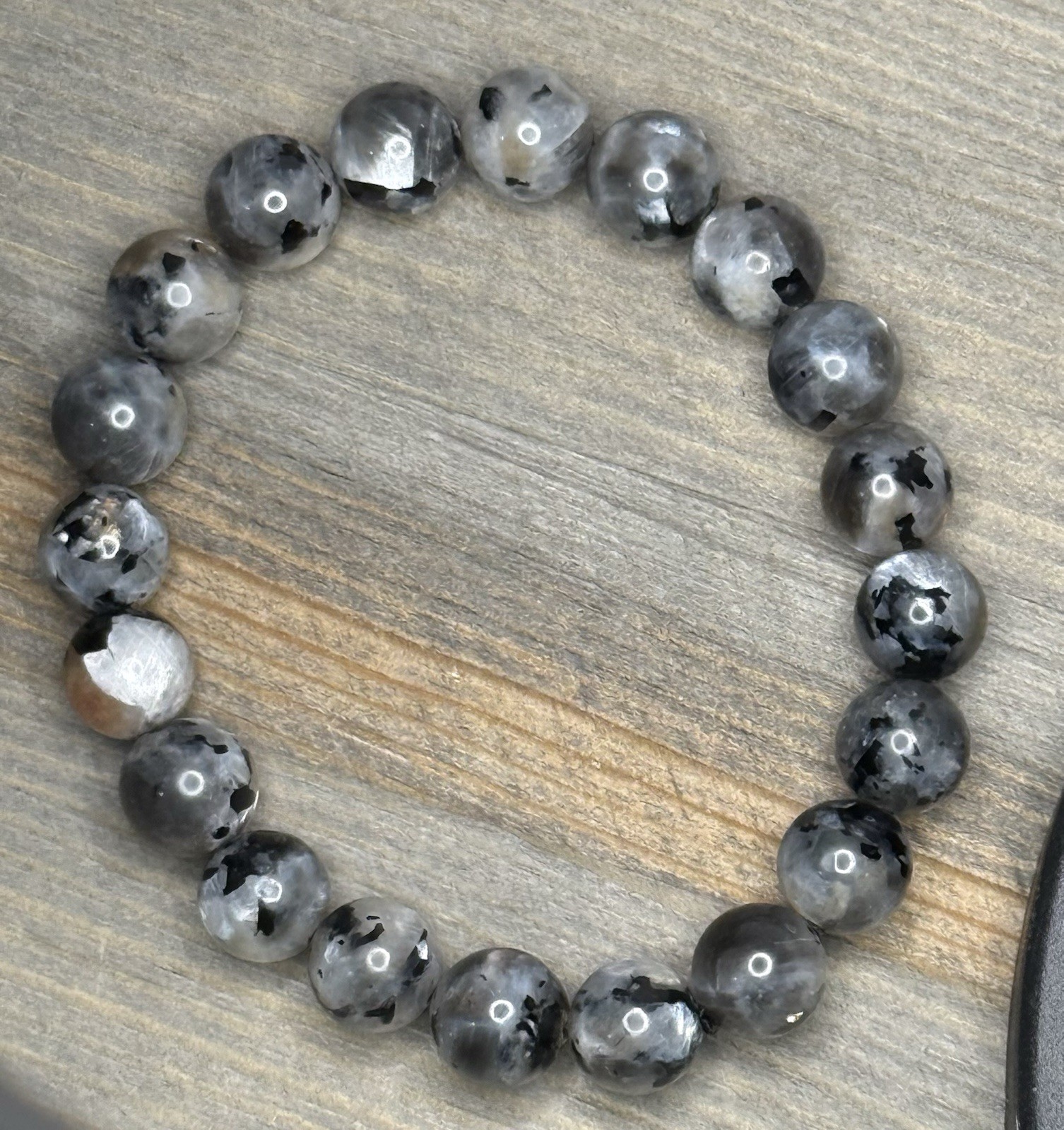 Natural Black Skeletal Moonstone 9mm Genuine Gemstone Bracelet