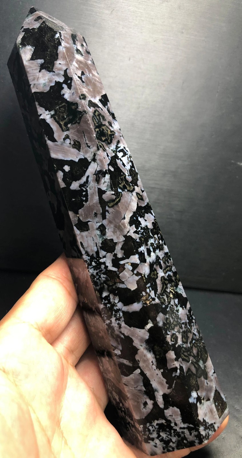 547g 190mm Indigo Gabbro Terminated Generator Mystic Merlinite Crystal Point