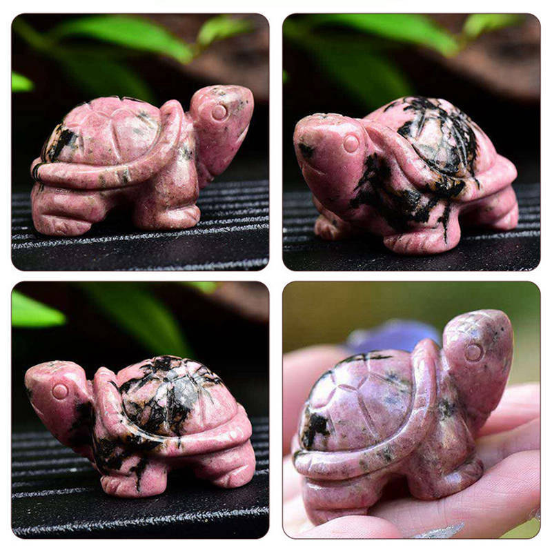 Natural Quartz Crystal Carved Longevity Healing Stone Turtle Animal Statue Decor