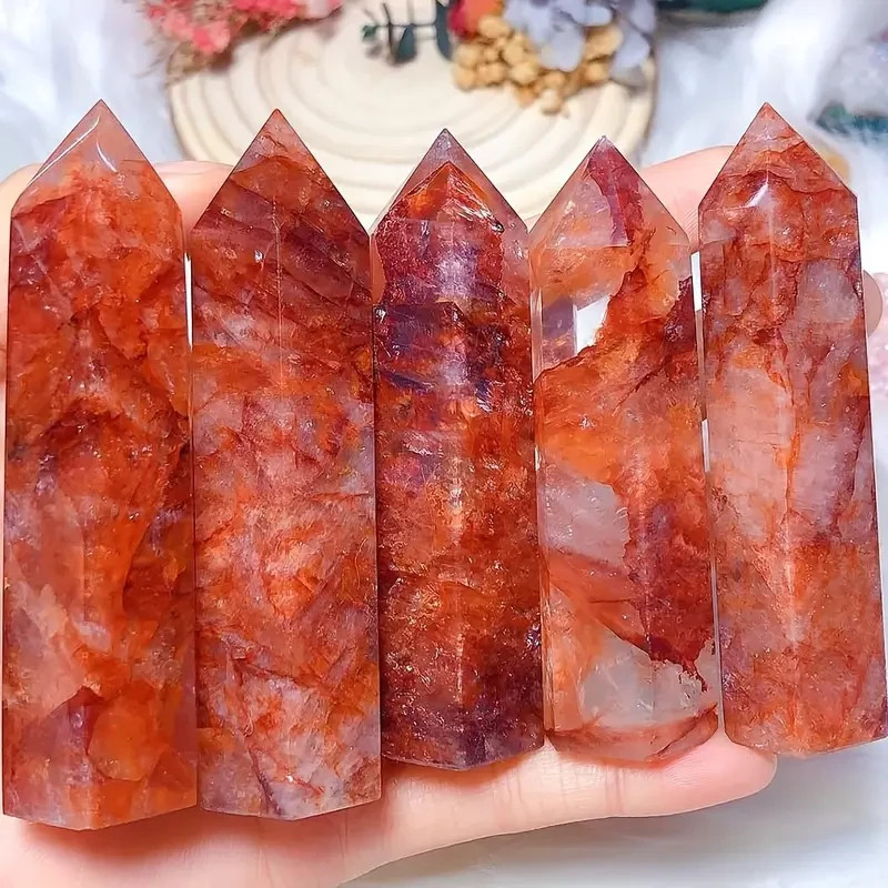 Red Fire Crystal Obelisk Wand Hematoid Quartz Tower Healing Crystal Specimens