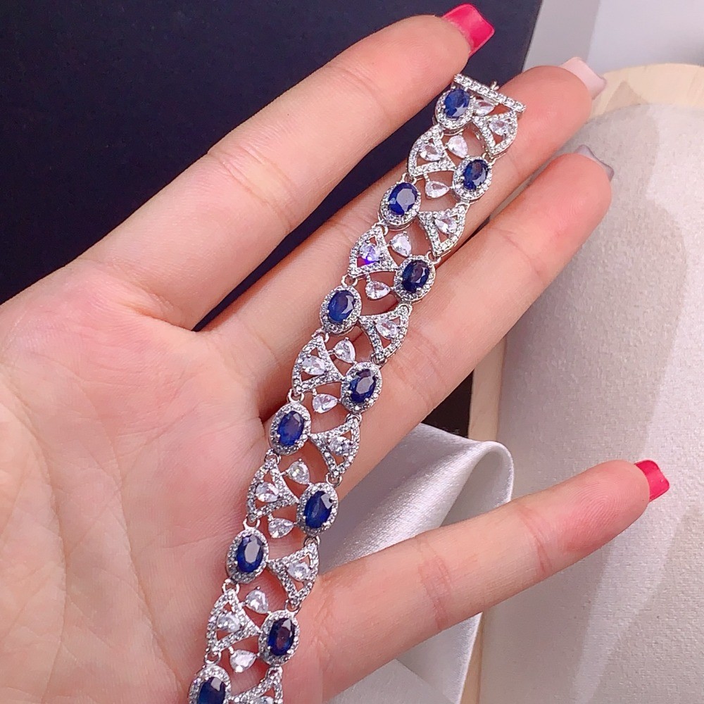 Natural Sapphire DLY bracelet Gemstone Jewelry S925 Silver Plated 18K Gold Gift