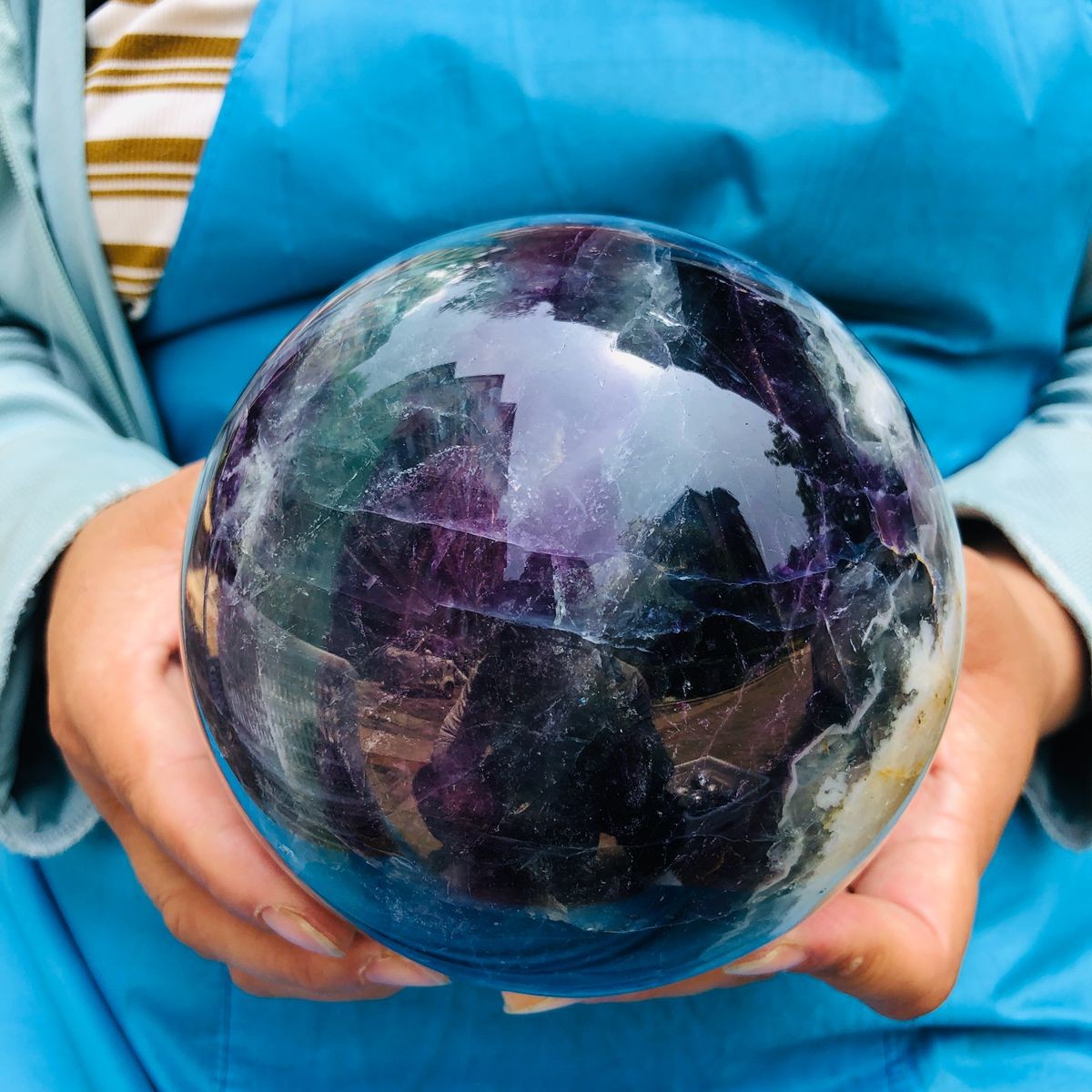 5.98LB Natural rainbow fluorite sphere quartz crystal polished ball healing