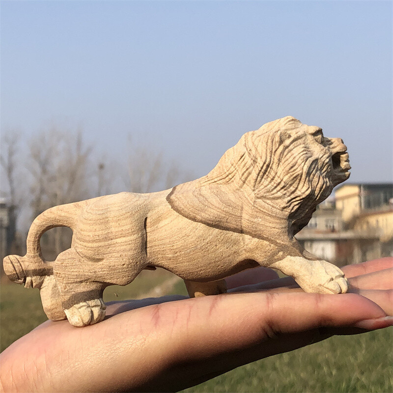 0.66LB Natural Woodgrain Stone Lion Skull Carved Quartz Crystal Skull Healing