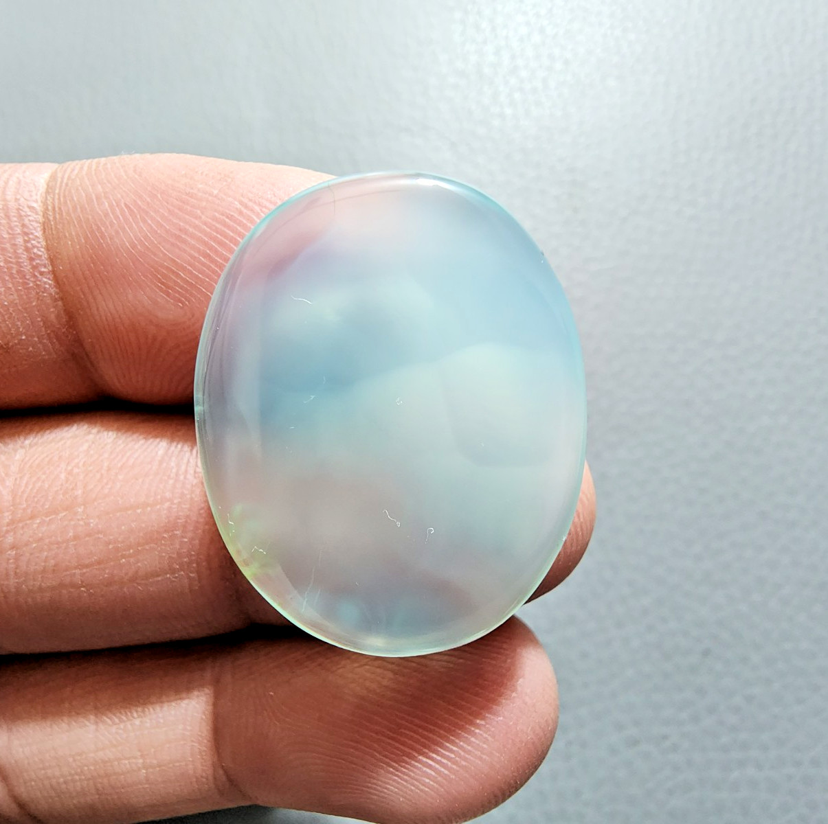 Rare Sky-Blue Chalcedony Flat Oval Cabochon 25Ct Polished Loose Gemstone Jewelry