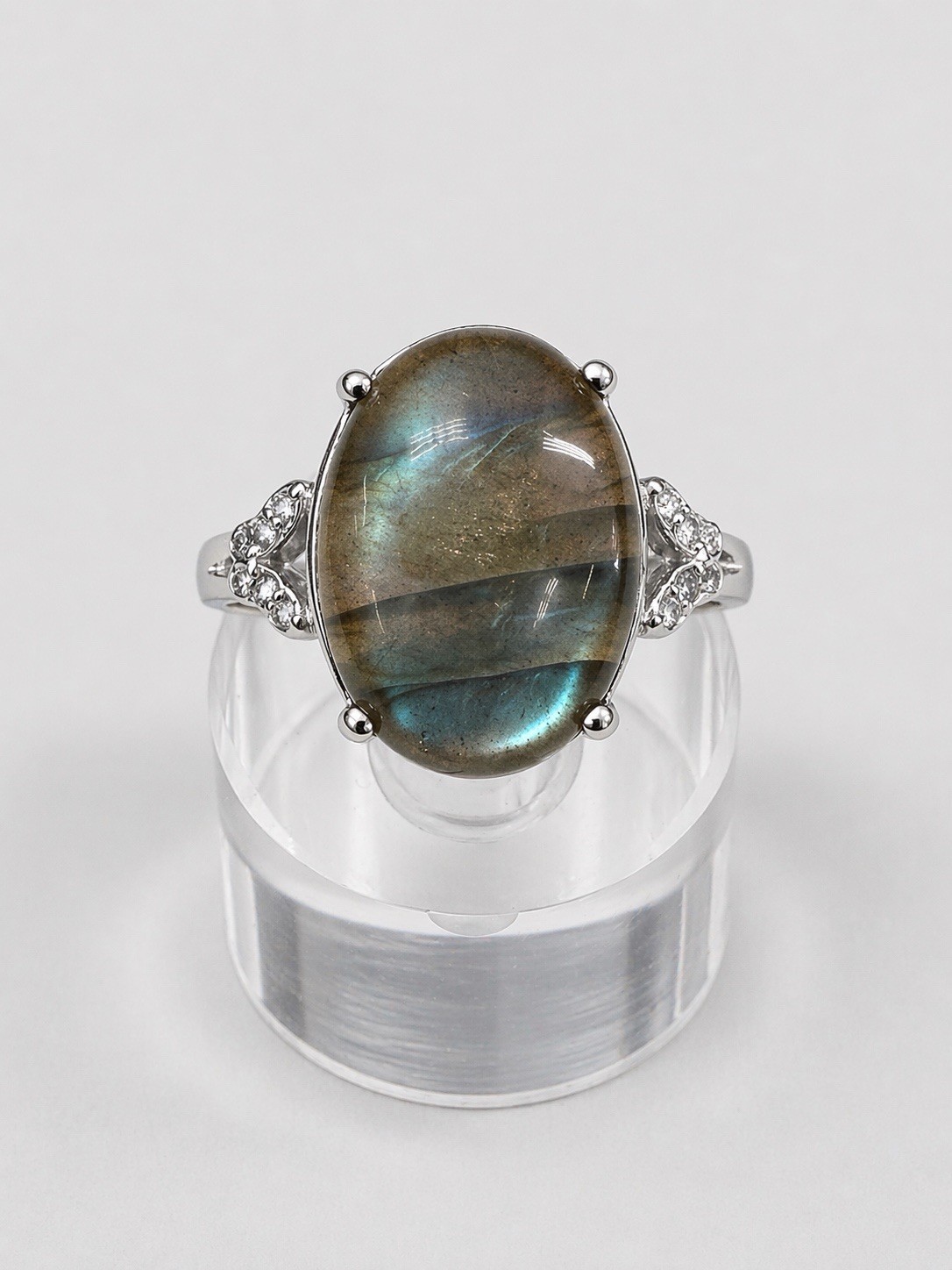 Wholesale 7 Pcs Natural Labradorite Stainless Steel Rings(316) Crystal 12x16mm