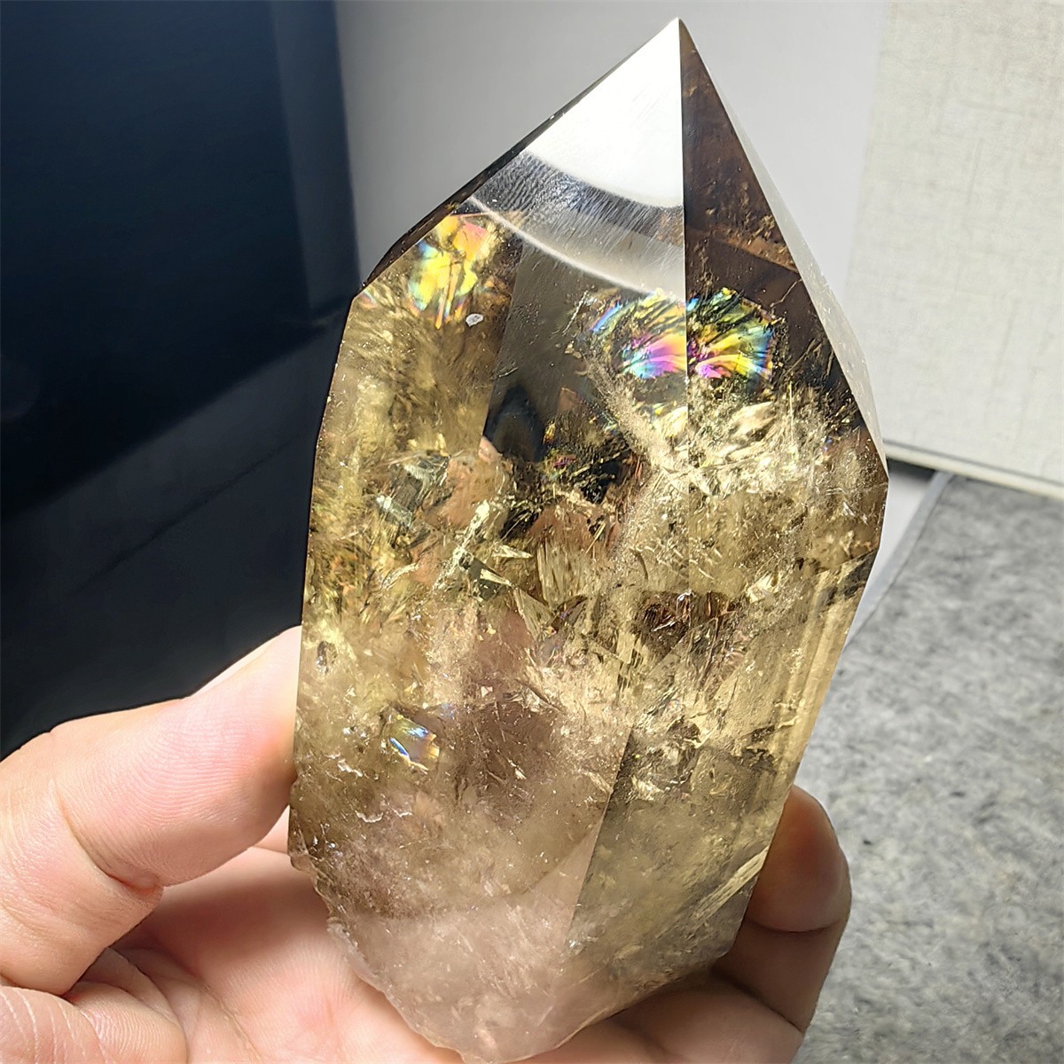 390g Natural rainbow Citrine crystal Obelisk wand point healing specimen L37