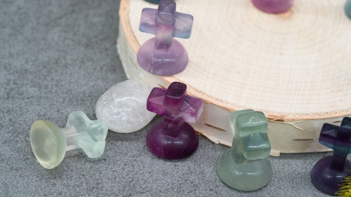 Rainbow Fluorite Crystal Cross Carving Stone Healing Protection Halloween Tier
