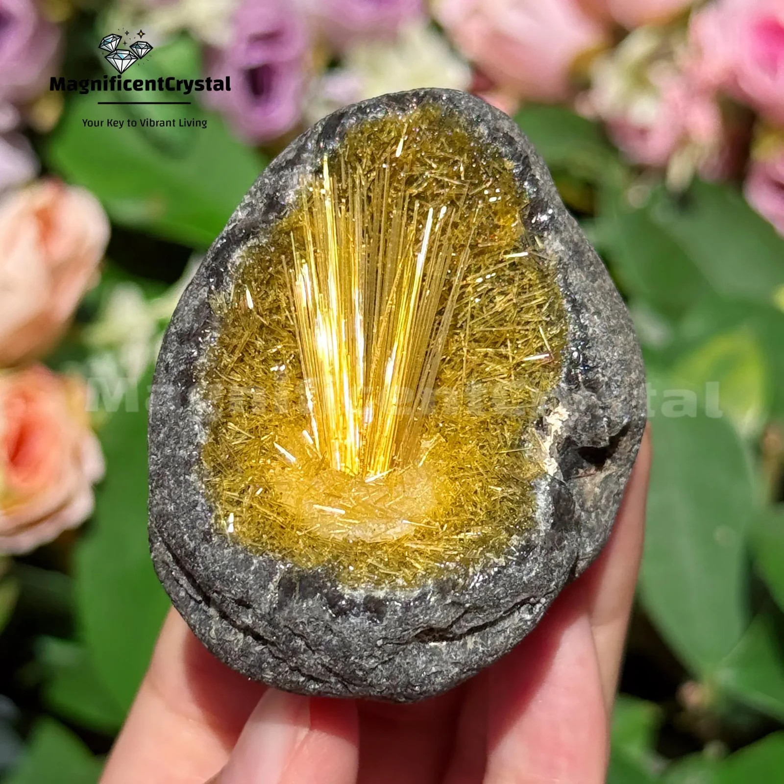 Rare Natural Golden Quartz Crystal Specimen Sunstone Copper Inclusion Cluster