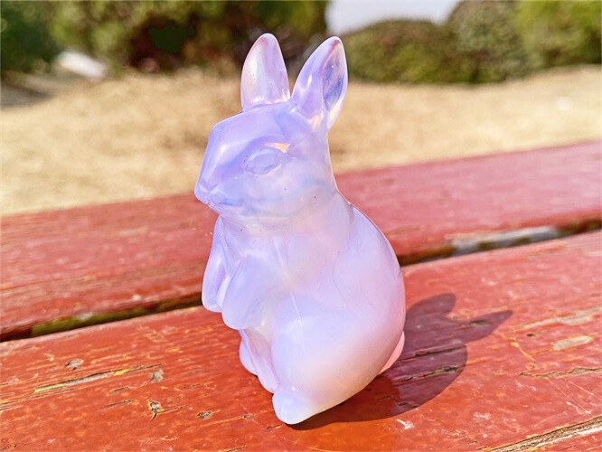 2″ Hand Carved Pink opalite Rabbit Reiki Quartz Crystal Skull Figurines decor 1x