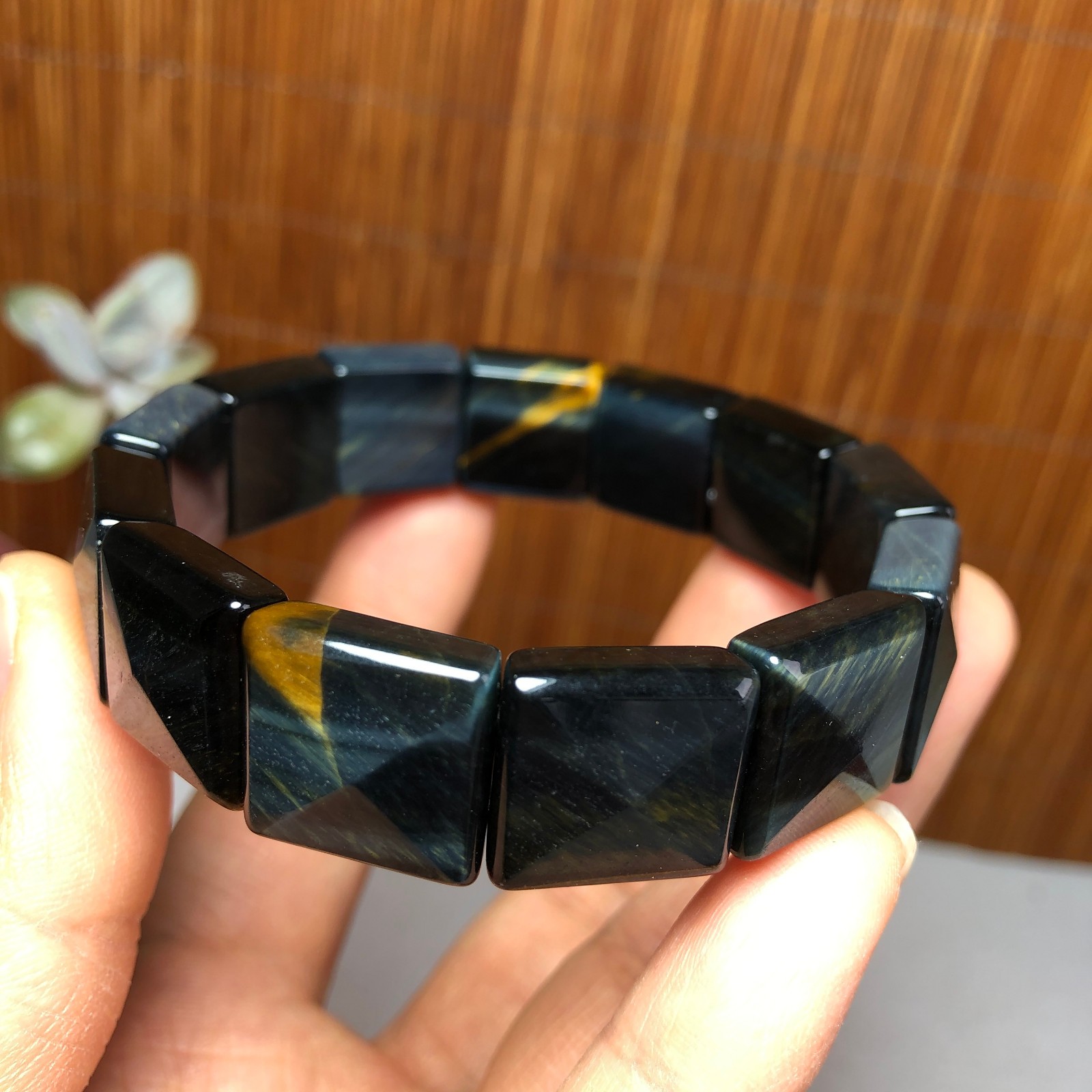 Natural Tiger’s Eye Stone Bracelet Brown Gemstone Stretch Bracelet Handmade 3693