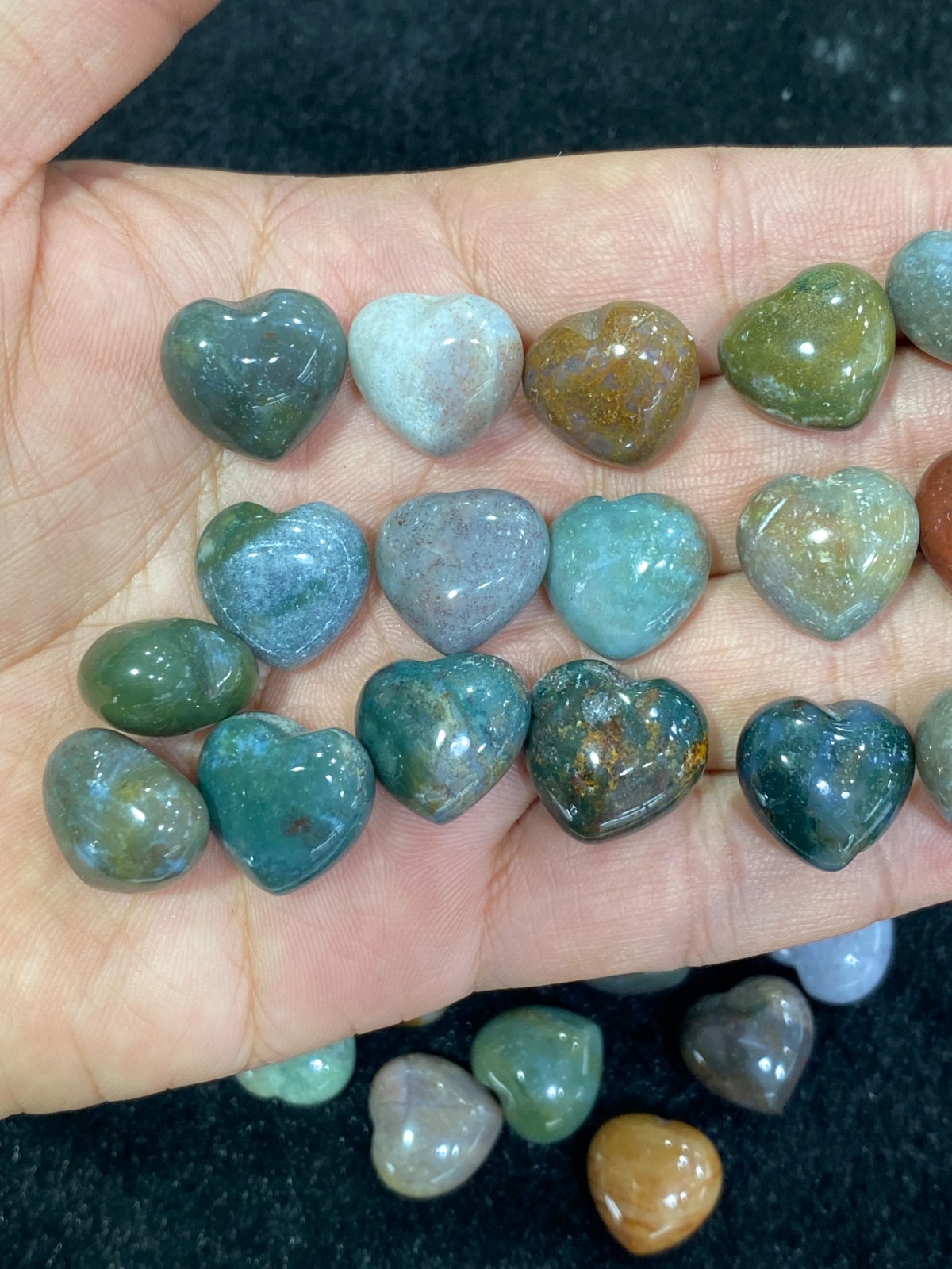 5pcs Natural moss agate Mini Heart hand-carved quartz crystal reiki healing