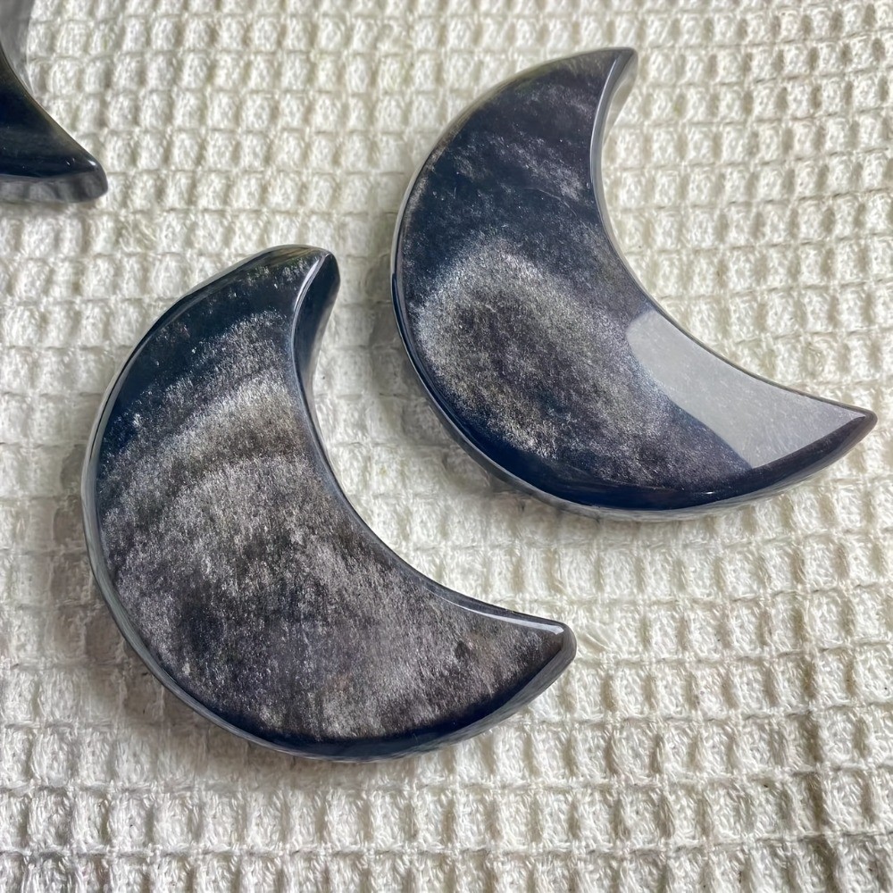 Random Silver Obsidian Moon Crystal Handcrafts Quartz Rock Healing Decor Gift