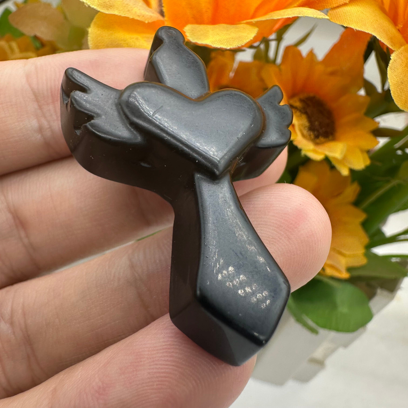 Natural Obsidian Hand Carved Love cross Skull Quartz Crystal Reiki Healing 1