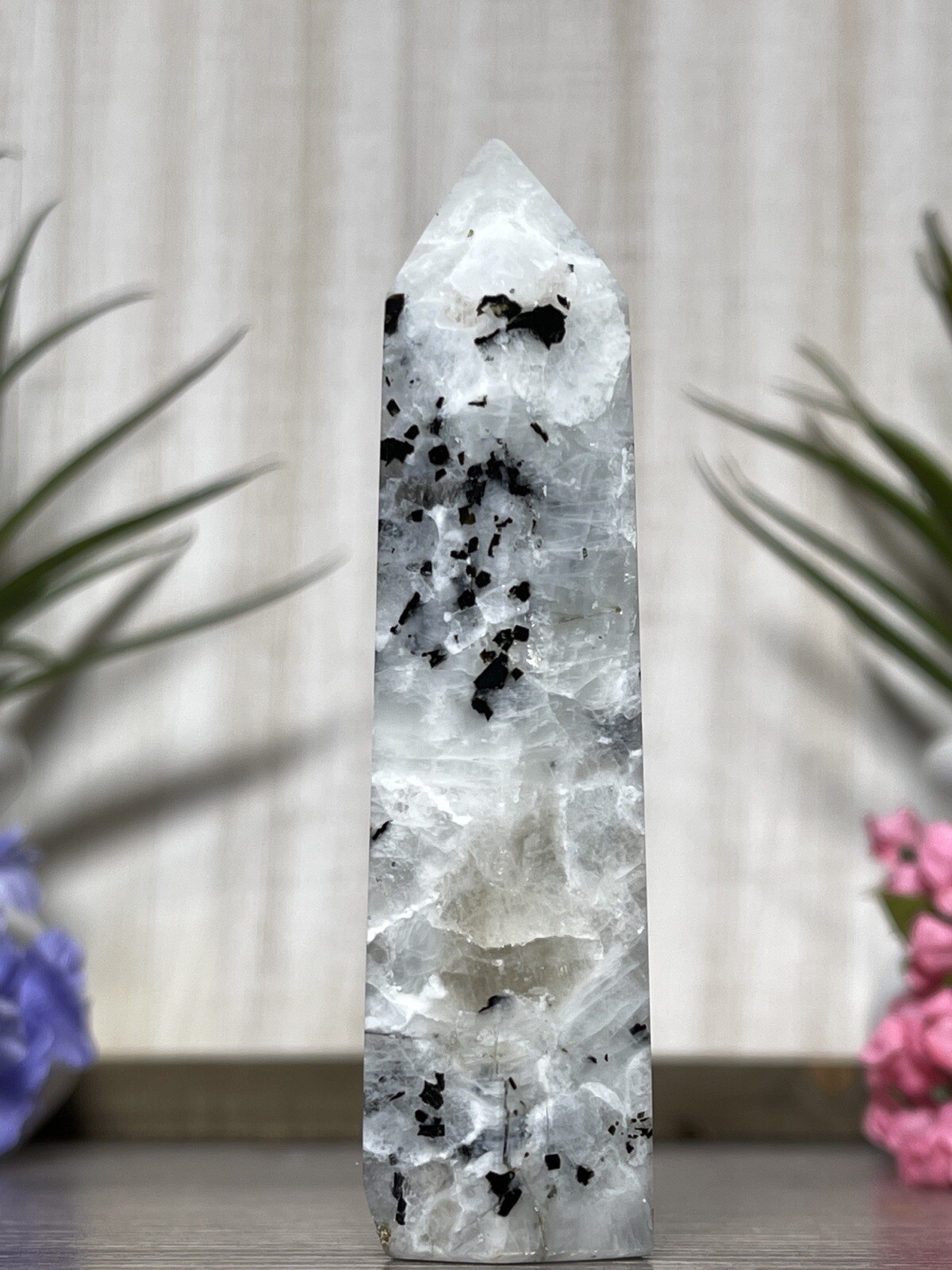 RAINBOW MOONSTONE TOWER – Mineral Crystal Point White Blue Chakra Reiki Witch