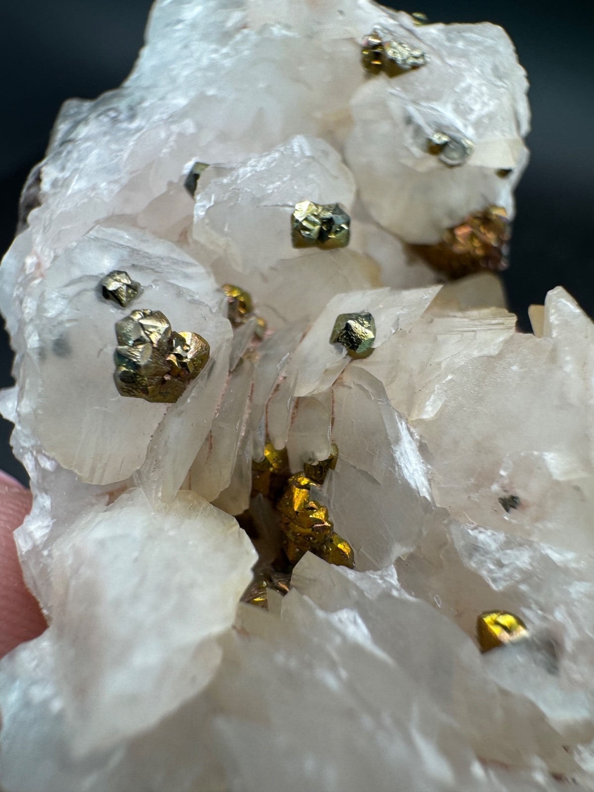 6722 Chalcopyrite on Pink Petal Calcite Hu Bei 44g