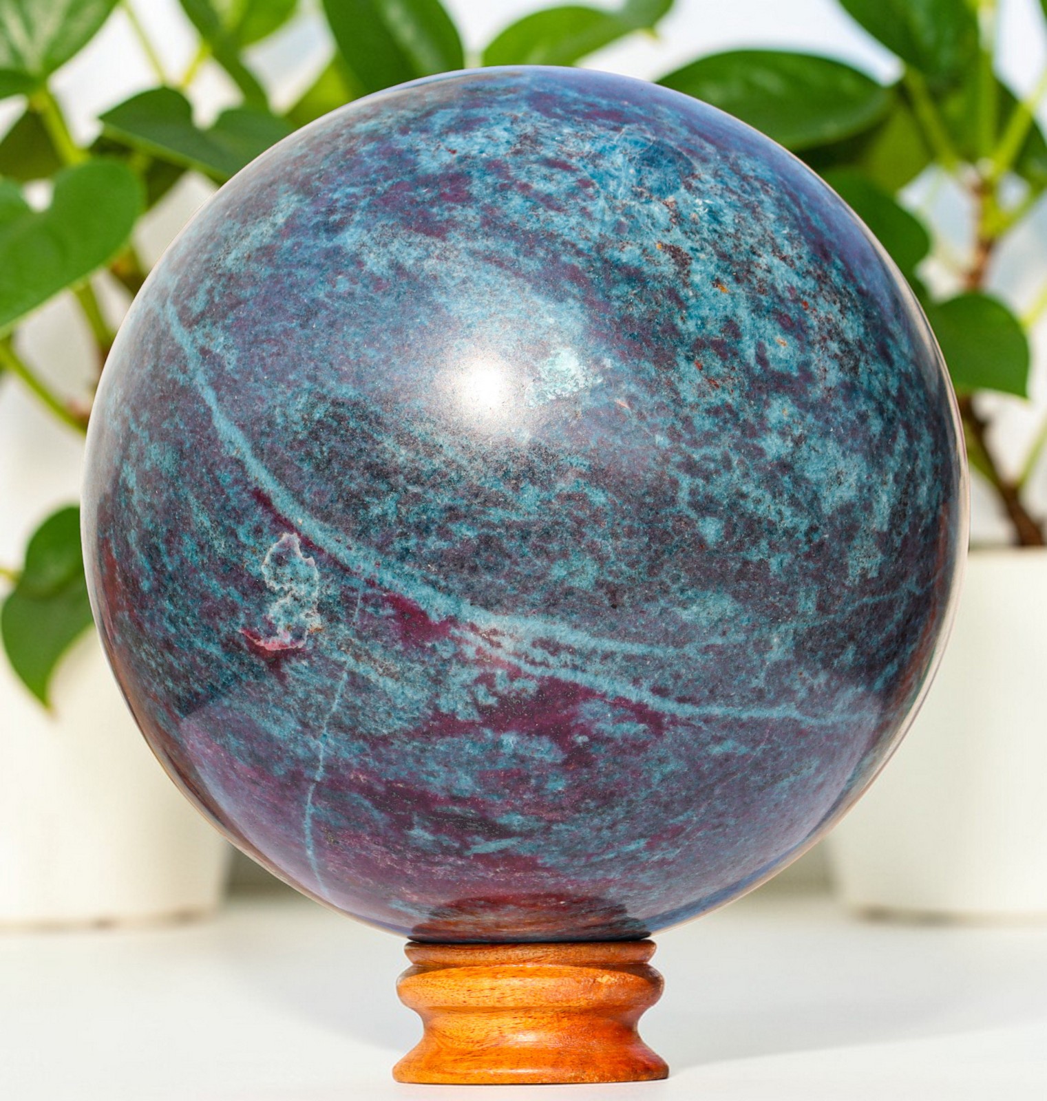 XL 230MM Blue Ruby Kyanite Crystal Healing Display Metaphysical Stone Sphere