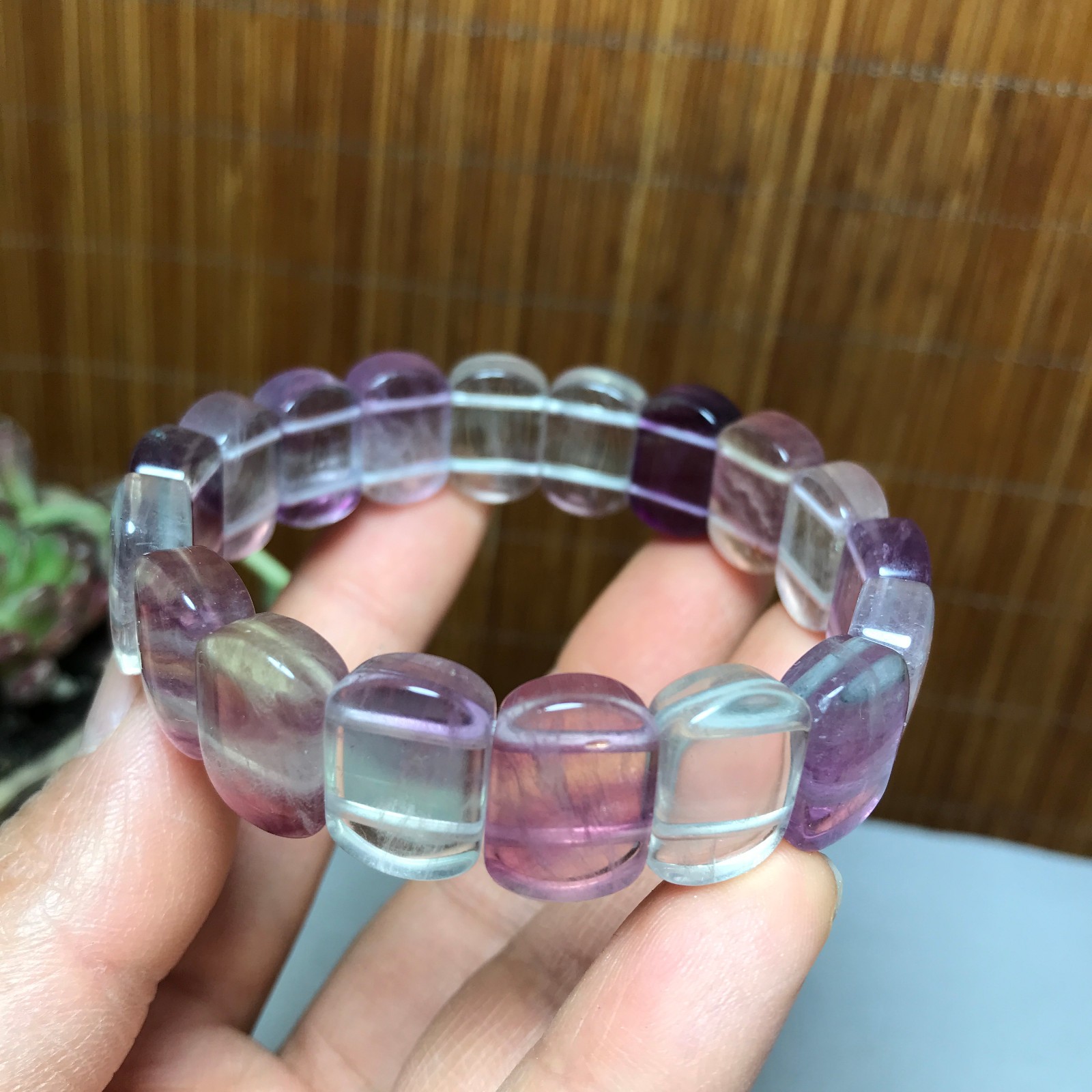 Natural Colored fluorite Bracelet Brown Gemstone Stretch Bracelet Handmade A4093