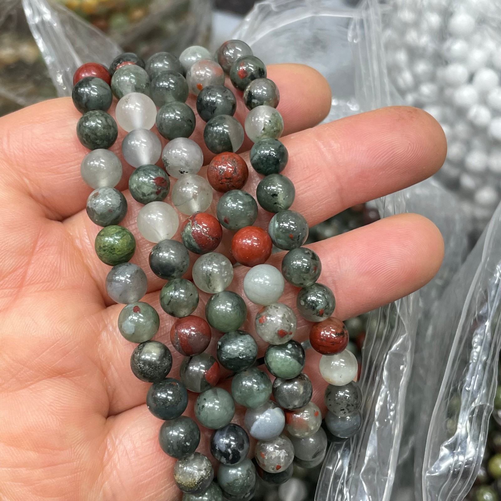 10pc 8mm Natural AfricanBlood Bead Bracelet Reiki CrystalQuartz Healing Decorate