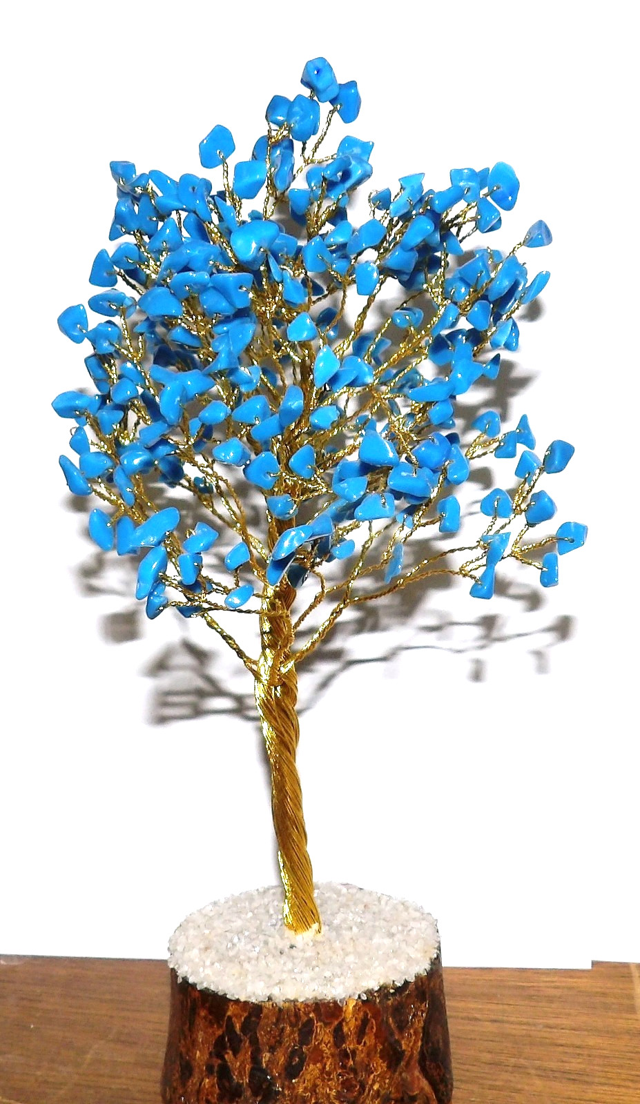 Semi – Precious Gem Tree Turquoise gems- Gold Color Tree Trunk, 300 gems 8 – 9″