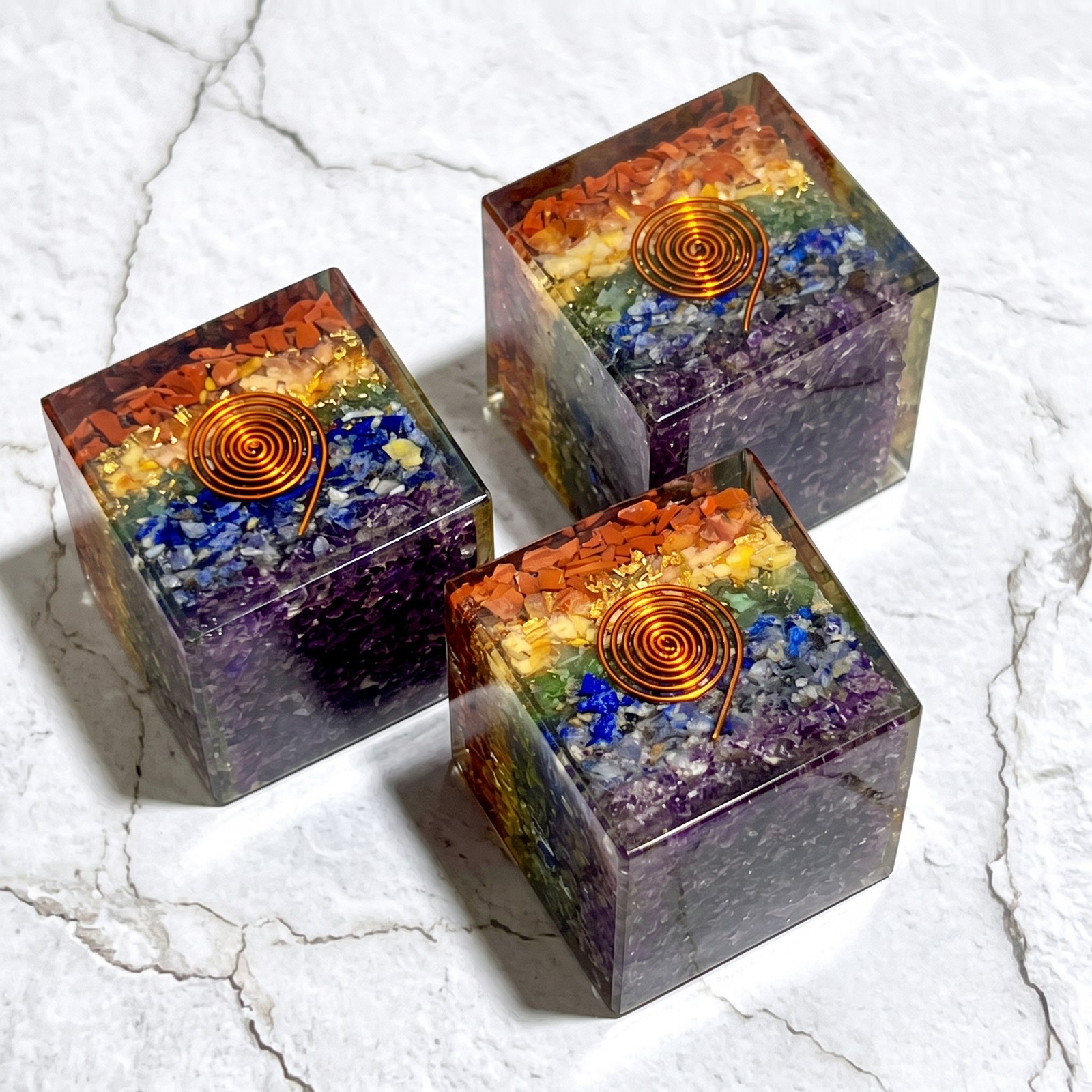 7 Chakras Stones And Crystals Resin Cube Gemstone Decor Wholesale Supply