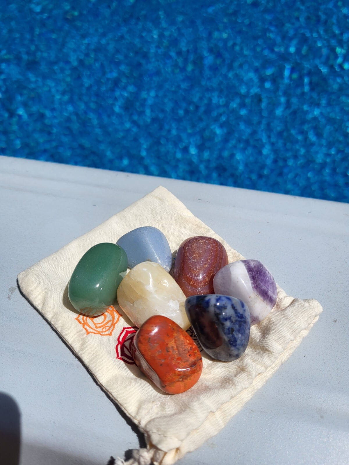 Tumbled Stone Chakra Stones In Cotton Bag ( Set 7 ) 3×4″