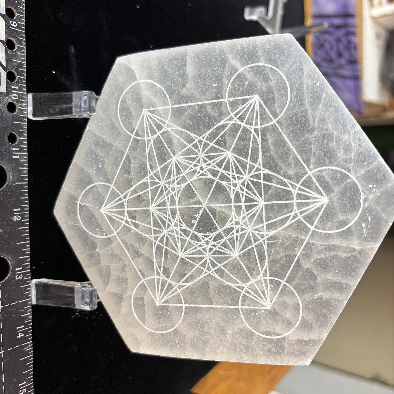 5 1/2” Selenite Charging Plate/grid With Metatrons Cube