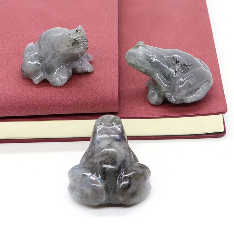 Natural Labradorite Frog Quartz Crystal Stone Froggy Carved Healing Reiki Decor