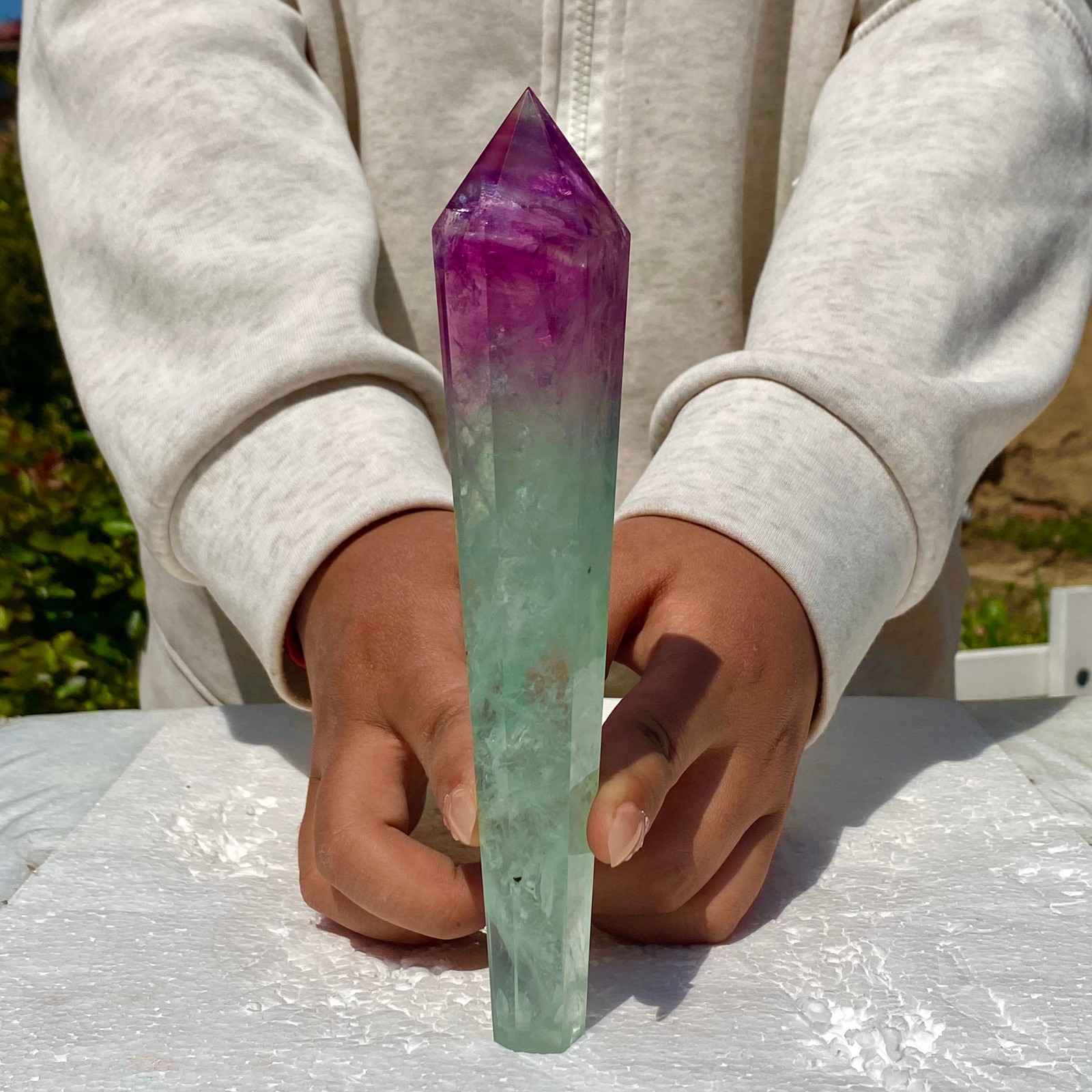 311G Top natural rainbow fluorite scepter crystal healing