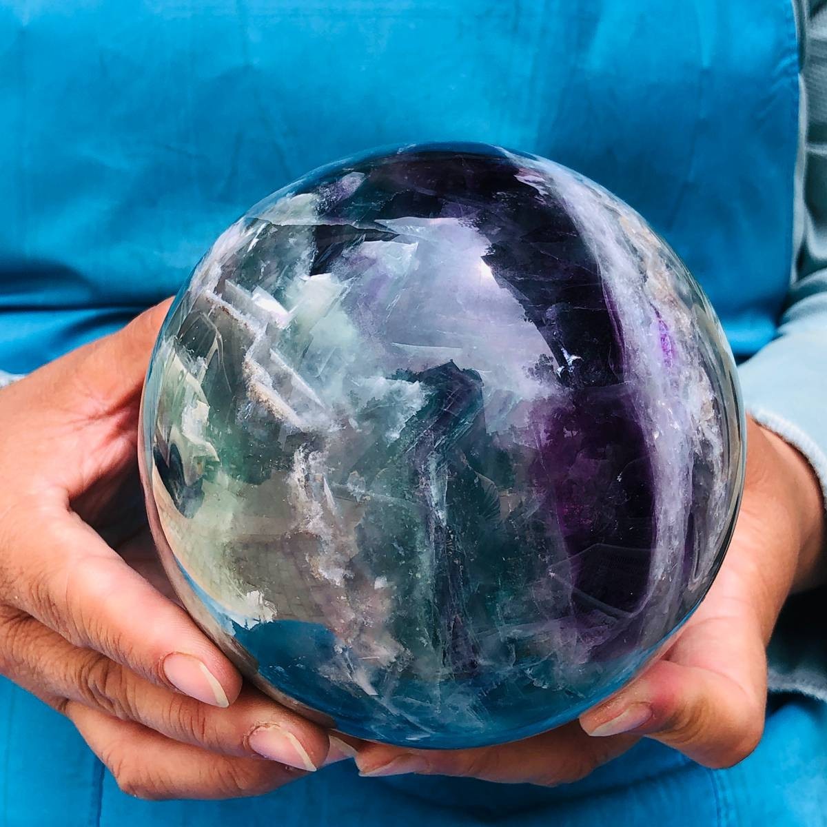 5.34LB Large Natural Fluorite Sphere Quartz Crystal Ball Energy Healing Stone
