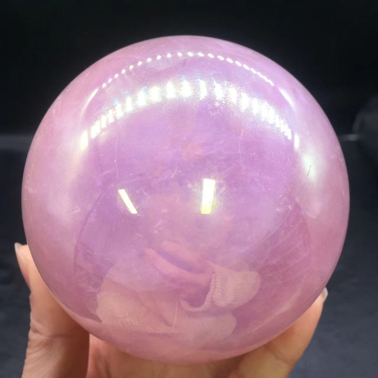 Rainbow Aura Angel Ball Natural Pink/Rose Quartz Sphere Healing Decorate + Stand