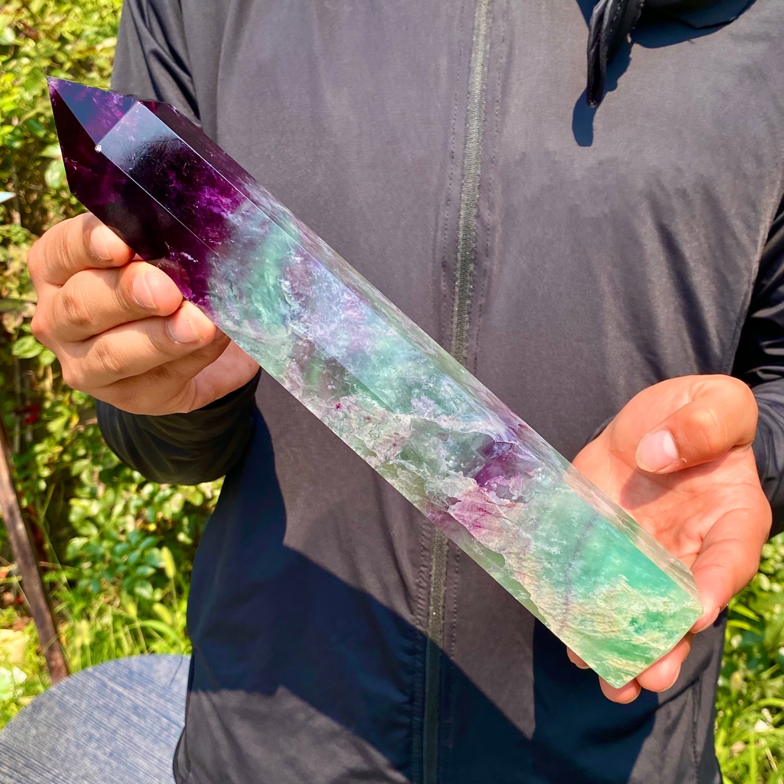2.4LB Natural unique colored fluorite pillar quartz crystal sample