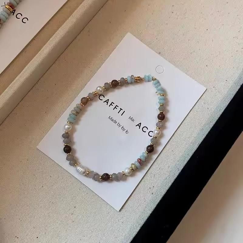 Crystal Pearl Stone Handmade Beaded Chain Necklace Bracelet Women Jewelry